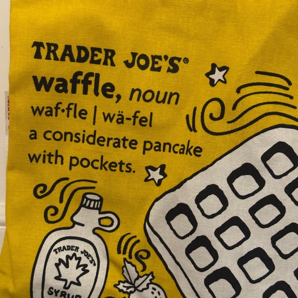 New Trader Joe’s waffle Yellow Tote Bag whimsical fun love never used - Picture 8 of 8